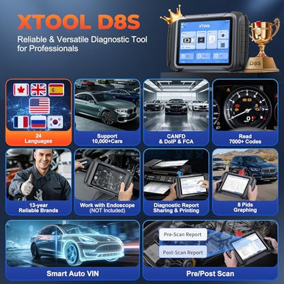 XTOOL D8S AI-Assisted Bidirectional OBD2 Scanner with Topology Mapping | 2026 Upgrade of XTOOL D8, Scan Tool 42+ Reset, Full System Automotive Scanner Diagnostic Tool, PMI for Ford, FCA/CANFD/DoIP