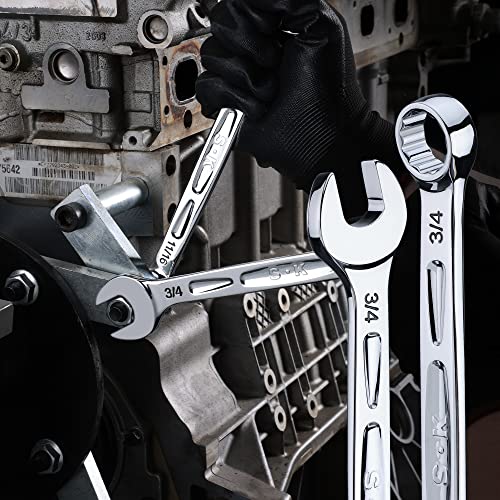 SK Combination Wrench Set, SAE 5/16" to 3/4", 11-Piece, SuperKrome Finish, Premium CR-V Construction, with Rolling Pouch - size: SAE