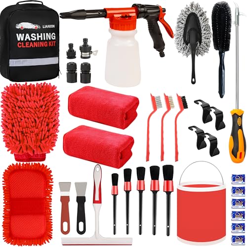LIANXIN Car Wash Kit with Foam Gun, Car Cleaning, Car Wash Detailing Kit | Car Washing Kit High-Pressure Foam Spray Microfiber Collapsible Bucket Cleaning Detailing Brush Ideal for Home Car Detailing - size: XXL-30