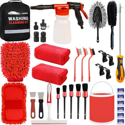 LIANXIN Car Wash Kit with Foam Gun, Car Cleaning, Car Wash Detailing Kit | Car Washing Kit High-Pressure Foam Spray Microfiber Collapsible Bucket Cleaning Detailing Brush Ideal for Home Car Detailing - size: XXL-30
