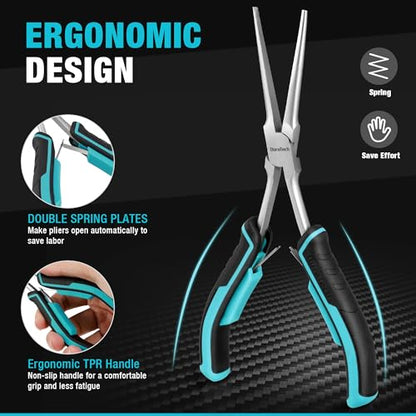DURATECH 2PCS 7" Long Reach Needle Nose Pliers Set, Long Nose Pliers & Bent Nose Pliers, Small Needle Nose Pliers for Jewelry Making, Wire Wrapping, Wire Bending and Object Gripping on Narrow Space - style: 2PCS