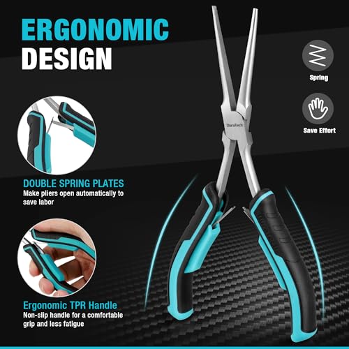 DURATECH 2PCS 7" Long Reach Needle Nose Pliers Set | Long & Bent Nose Pliers, Small Needle Nose Pliers, For Jewelry Making, Wire Wrapping & Bending, Object Gripping, NARROW Space - style: 2PCS