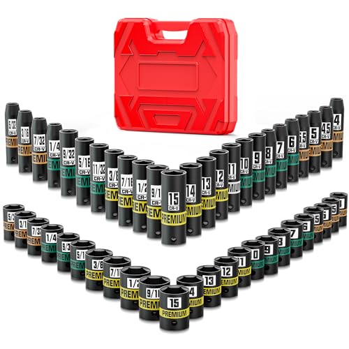 1/4" Drive Impact Socket Set, 50-Piece Standard SAE (5/32" - 9/16") and Metric (4 mm - 15 mm) Size, Deep and Shallow Sockets, Cr-V Steel, 6 Point, Auto Repair Bicycle Maintenance - size: 1/4"50pcs