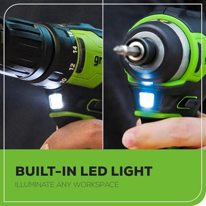 Greenworks 24V Brushless 3 pcs Cordless Power Tool Combo Kit, include Drill Driver, Angle Grinder, Impact Driver, 1 x 4Ah Batteries, 1 x 2Ah Batteries and 1× 2A Charger - size: 3PCS Combo Kits(Drill+Driver+Angle Grinder)