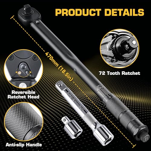KOOPOOL 1/2 Torque Wrench, Torque Wrench 1/2 Drive, 10-170 Ft-Lb | 72-Tooth Reversible Ratchet, ±3% Precision,Dual Scale, for Car, Truck, Motorcycle Repair - size: 1/2" 10-150FT-LB
