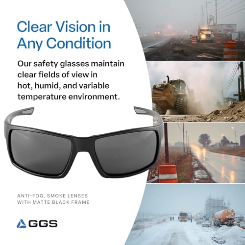 Bullhead Safety Eyewear Sawfish Glasses - Anti-Fog, Lightweight, Scratch Resistant, UV Light Blocking Sunglasses for Cycling, Fishing, Driving, Outdoor Work, Gray Lenses - color: Smoke Lens, Matte Black Frame, style: Anti-fog