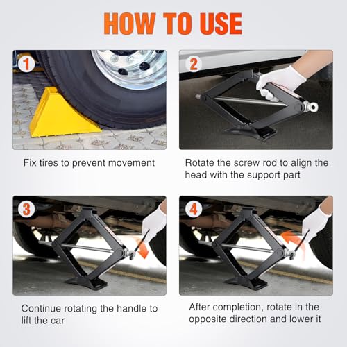 Nilight Scissor Jack for Car 2 Ton (4409 lbs), Heavy Duty Steel Scissor Lift Jack Car Kit with Crank Handle for Sedan SUV MPV Tire Changing, 3.9''-15.7'' Lifting Range Portable Small Jack, Black - size: 2T with Crank Handle, Black