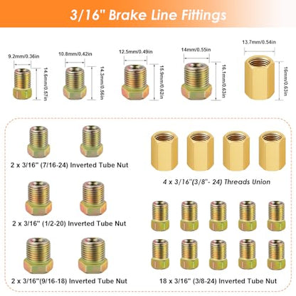 25 ft 3/16inch Copper Coated Brake Line Kit(Includes 24 Fittings and 4 Unions) with Tube Bender and Double & Single Flaring Tool Kit - size: 3/16 Inch Gold, style: Brake Line Kit & Tube Bender