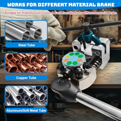 Brake Line Flaring Tool Kit, Double Flare Tool & Bubble Flare Tool for Brake Tubing | 45 & 37 Degree Flaring Tool, Fits 3/16" 1/4" 5/16" 3/8" 4.75mm Metal Tubing, Suitable for Car Repair and DIY Fabrication - size: 45 & 37 Degree