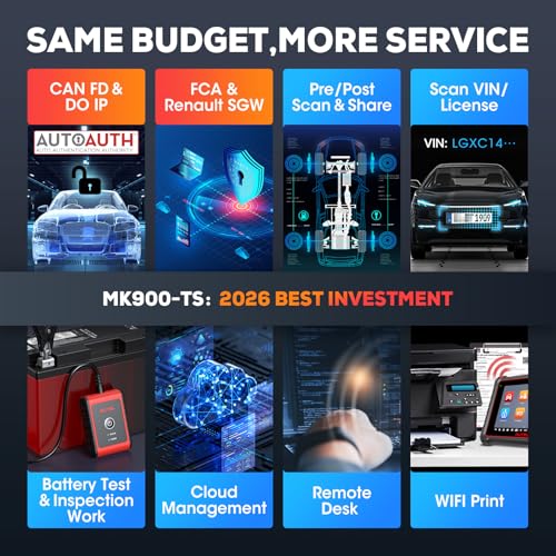 Autel Scanner Maxicom MK900TS, 2026 MK900-TS Up of MS906-TS MX900TS MK808S-TS MK900BT MK900, Top TPMS Program/Relearn, 3000+ Active Test, 40+ Service, CAN FD & DoIP, Bidirectional Scan Tool OS 11.0