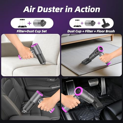 Car Vacuum 3 in 1 High Power Cordless Mini Vacuum Cleaner& Air Blower, 25000PA Suction 250000RPM Air Duster, 6000mAh Portable Handheld Small Vacuum Cleaner for Car Home Office