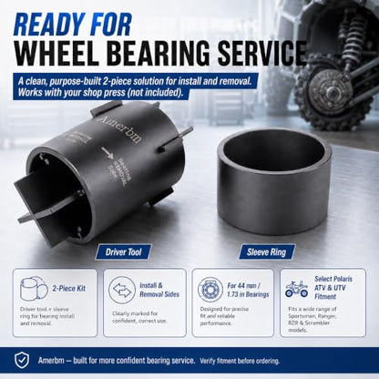 Wheel Bearing Press Tool for Polaris RZR Ranger Sportsman 40mm 44mm | Tabs lock into knuckle grooves, pressing the outer race only &Fits 40mm & 44mm bearings, front & rear, RZR Ranger Sportsman