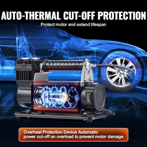 VEVOR 12V Heavy Duty Air Compressor - with Digital Pressure Gauge Tire Inflator Kit, 7.06 CFM Portable Tire Inflator, 150PSI Offroad Air Pump with Adapters for Trucks Car SUV 4 x 4 Vehicle RV - style: 7.06CFM with Digital