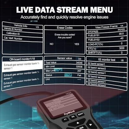 OBD2 Scanner Diagnostic Tool, Check Engine Code Reader with 35901 DTC Lookup, Mode 6 & 8, I/M Readiness for All OBDII Cars Since 1996 (Gray) - color: Gray