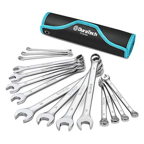 DURATECH Combination Wrench Set, Metric, 15-Piece, 8, 9, 10, 11, 12, 13, 14, 15, 16, 17, 18, 19, 20, 21, 22mm, 12-Point, CR-V Steel, with Rolling Pouch | 12-Point, CR-V Steel, Rolling Pouch - size: Set (8mm to 22mm)