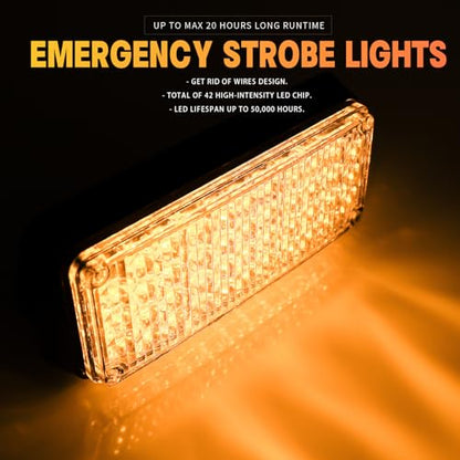 Amber Magnetic Flashing Strobe Light/w Controller, Battery Operated Rechargeable LED Safety Beacon Lights, Mini Portable Emergency Warning Light Bar for Vehicles, Trucks, Car 2-Pcs - color: 2pcs Amber/Amber