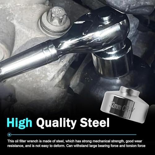 1 PC Car Oil Filter Wrench, 32mm 6-Point Low-profile Oil Filter Socket Tool, 3/8" Drive Steel Oil Pan Filter Removal Wrench, Compatible with Ecotec, TDI, VW, Audi, BMW (Silver)