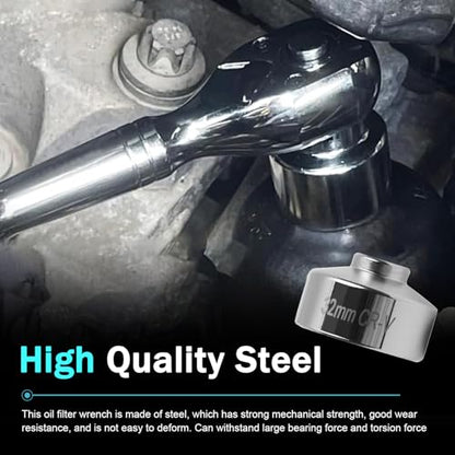 1 PC Car Oil Filter Wrench, 32mm 6-Point Low-profile Oil Filter Socket Tool, 3/8" Drive Steel Oil Pan Filter Removal Wrench, Compatible with Ecotec, TDI, VW, Audi, BMW (Silver)