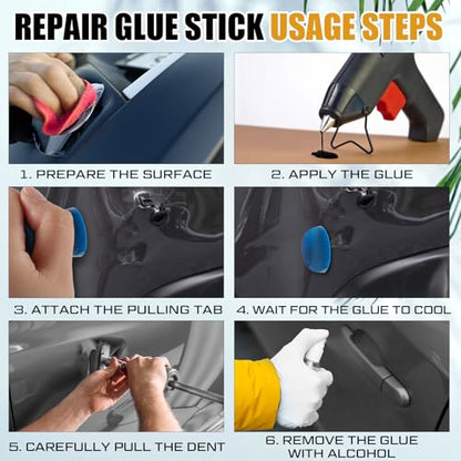 CroBlissful 20 Pcs Paintless Dent Repair Glue Sticks PDR Glue Hot Sticks Paintless Dent Repair Tool for Car Restoration Remover Tool Set (Black) - color: Black
