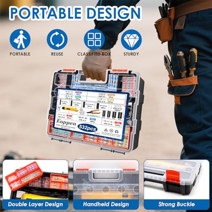 532Pcs Heat Gun for Shrink Tubing, Solder Seal Wire Connectors & Heat Shrink Tubing Kit, 26-6 AWG Waterproof Heat Shrink Wire Connectors with Mini Heat Gun for Marine Electrical - size: 532Pcs with Heat Gun