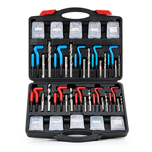 Orion Motor Tech Thread Repair Kit, SAE and Metric Thread Restorer Kit with HSS Drill Bits Inserts Taps Break Off Tools, Rethreading Tools in 1/4" 5/16" 3/8" 7/16" 1/2" & M5 M6 M8 M10 M12 Sizes - size: Metric & SAE Set