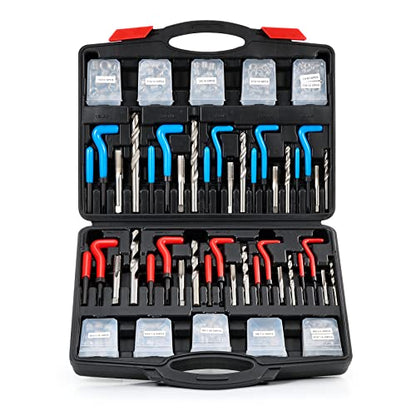 Orion Motor Tech Thread Repair Kit, SAE and Metric Thread Restorer Kit with HSS Drill Bits Inserts Taps Break Off Tools, Rethreading Tools in 1/4" 5/16" 3/8" 7/16" 1/2" & M5 M6 M8 M10 M12 Sizes - size: Metric & SAE Set