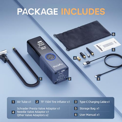 Tire Inflator Portable Air Compressor, 5X Faster Inflation 150PSI Cordless Air Pump for Car,Motorcycle, Bike, Ball with Light