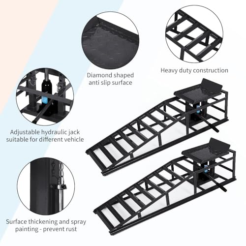 2 Pack Hydraulic Car Lift Ramps 5T Heavy Duty Low Profile Garage Truck | 10000lbs Capacity, Vehicle Service Lift, Trailer Maintenance, Available in Black Red Blue - color: Black