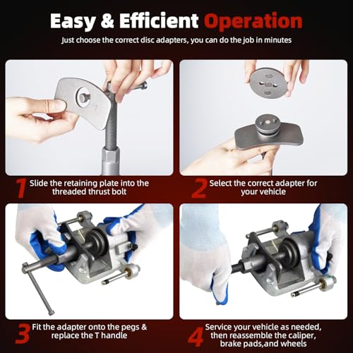 8MILELAKE 35pcs Disc Brake Caliper Tool Kit, Heavy Duty Disc Brake Piston Caliper Compressor Rewind Tool for Brake Pad Replacement, Fits Most American, European, Japanese Autos (Red) - color: Red