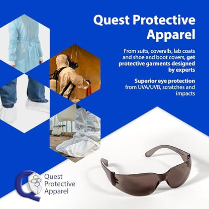Quest Anti-Fog Safety Glasses, Polycarbonate Eye Protection, Men & Women | Anti-fog safety goggles for shooting, lab and construction; lightweight eye protection - color: Smoke, size: Pack of 6