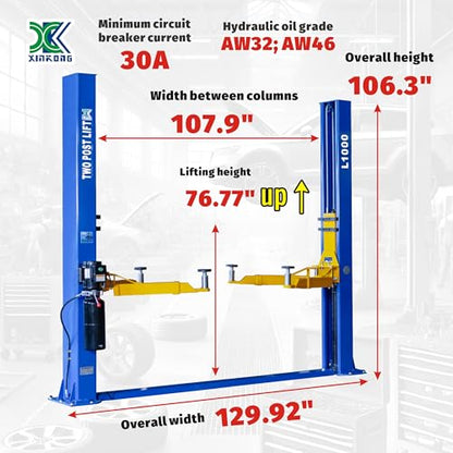 XK-L1000 110V 10,000 LB 2 Post Lift Car Auto Truck Hoist 110V with 12 Month Parts Replacement