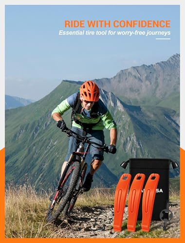 Bike Tire Levers, Bike Tire Tools for Road Mountain Bicycle Tire | Ultra Strong Tire Levers & Stainless Steel Tire Spoons, Great Value Bike Tire Repair Kit with Drawstring Bag & Core Wrench - size: 3-Pack Ultra Strong