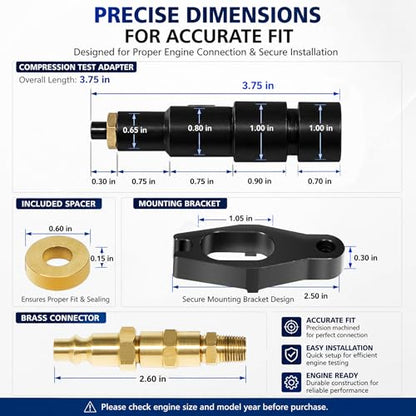 9007A 9007 Compression Test Adapter for 24V Cummins 1998.5-Current 5.9L 6.7L Diesel Engines, Works with J-6692-B Compression Test Gauge, Heavy Duty Diesel Compression Tester Adapter Tool