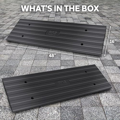 Car Vehicle Curbside Driveway Ramp - 4ft Heavy Duty Rubber Threshold Bridge Track Curb Ramp, for Loading Dock, Garage, Sidewalk, Truck, Scooter, Bike, Motorcycle, Wheelchair Mobility - Pyle PCRBDR21 - size: 2-Pack