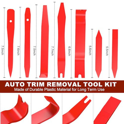 10 Pcs Car Trim Removal Tool Kit with Non-Scratch Plastic Pry Tool and Auto Clip Pliers, Automotive Car Trim Rivet Clip Removal Tool for Door Panel Dashboard Body Repair Kit - Red - color: Red