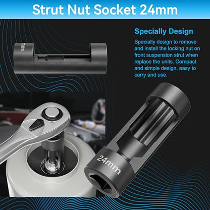 Suspension Socket Tool - 18mm, 19mm, 21mm, 22mm, 24mm Strut Nut Sizes, 12 Point 1/2" Drive, Easy Strut Nut Removal, Vm Number 3353 - color: 24mm