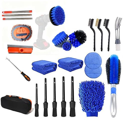 23Pcs Car Wash Kit,62" Car Wash Brush Mop with Long Handle,Car Cleaning Kit,Car Detailing Brush Set,Car Wash Bucket with Filter,Windshield Window Squeegee for Cars RV Truck Boat