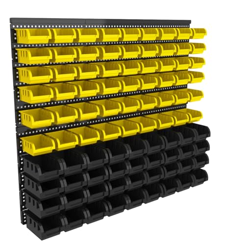 Wall Mounted Storage Bins, Nut and Bolt Organizer, Plastic Bolt Bin, Screw Organizer, Storage Bins for Garage (YELLOW+BLACK, EXTRA LARGE(90PCS)) - color: YELLOW+BLACK, size: EXTRA LARGE(90PCS)
