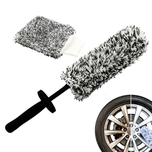 Wheel Barrel Cleaning Brush,2026 New Long Handle Microfiber Wheel Brush Car Duster,Lightweight Rim Detailing Tool for Narrow Spokes & Brake Calipers (Black Set/1 Set) - color: Black Set/1 Set