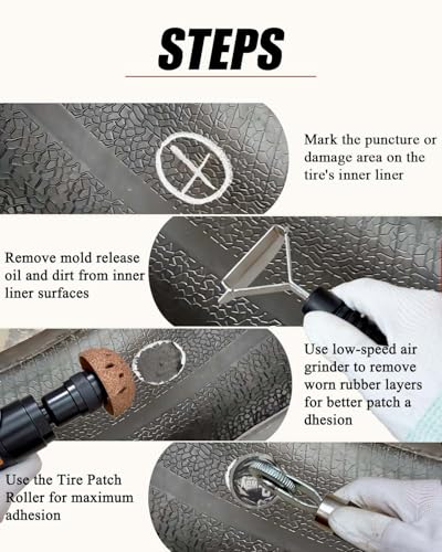 Tire Repair Kit Air Tire Repair Polish Patch Tools with 2500RPM Low-Speed Air Grinder & Tungsten Buffer for Car, ATV, Truck Tires (Scraping Roller Included)