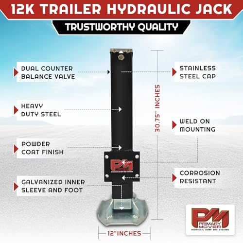 Primary Mover Hydraulic Trailer Jack (24,000 lb) - Power Jack 12K x 2 Double Acting, Lift Trailer Jack Stand & Hydraulic Jack Bracket kit with Hydraulic Power Unit (24k Jack Bolt On) PFJ-2-MB-ADS-K - style: 24k Jack "Bolt On"