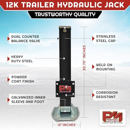 Primary Mover Hydraulic Trailer Jack (24,000 lb) - Power Jack 12K x 2 Double Acting, Lift Trailer Jack Stand & Hydraulic Jack Bracket kit with Hydraulic Power Unit (24k Jack Bolt On) PFJ-2-MB-ADS-K - style: 24k Jack "Bolt On"