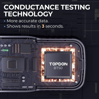 Car Battery Tester TOPDON BT50, 12V Battery Load Tester, 100-2000 CCA Automotive Alternator Tester Digital Battery Analyzer Charging Cranking System for Car Truck Motorcycle ATV SUV Boat Yacht | Digital Battery Load Tester for 12V Lead Acid Battery, 12V B