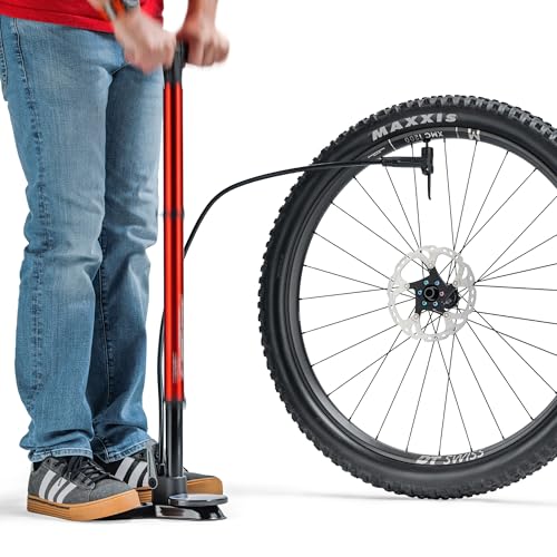 FEEDBACK SPORTS Pneuma CC Compact Charger Floor Pump for Tubeless Tires | Hidden air tank seats tubeless tires with a burst of air; oversized gauge, stable base and accessory storage included