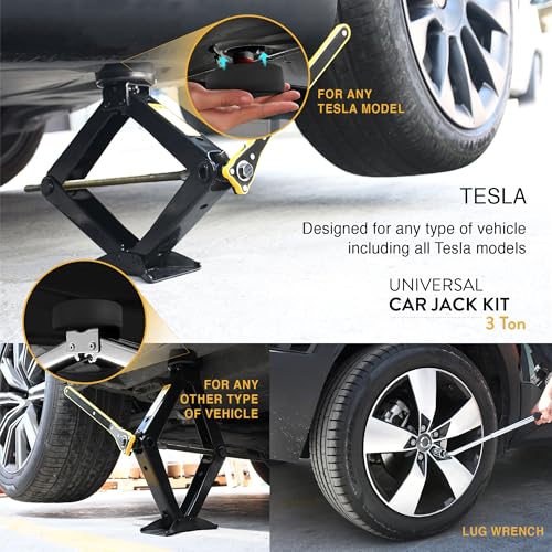 Car Jack Kit 3 Ton (6,600 lbs) with Tesla Pad & Universal Rubber Pad | Scissor Jack for Car - Tire Jack Tool Kit | Portable, Ideal for SUV and Auto - Universal Emergency Kit with Lug Wrench - size: Car Jack Kit 3 Ton + pads/gloves/tire press