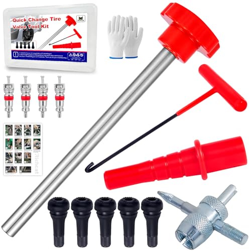 Quick Change Tire Valve Tool Kit,Tire Valve Stem Core Quickly Replacement Tool Kit,Perfect Tool for Replacing Leaky Valves in Cars,ATVs,Trucks,Motorcycles, etc.with 5 TR413 Valve,4-Way Valve Tool - size: Set B