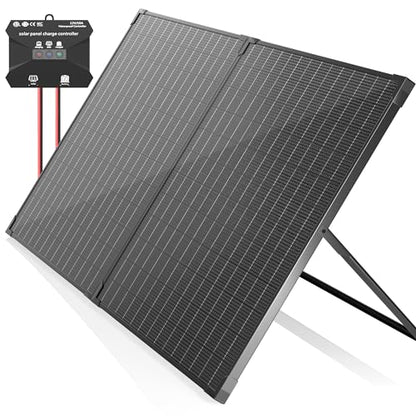 VOLTSET 100 Watt 12 Volt Portable Solar Panel with Waterproof 10A Charger Controller, Foldable 100W Solar Charger Suitcase with H-Bracket for Power Station, Car, Camping, RV, Boat and Outside - size: 100W Portable