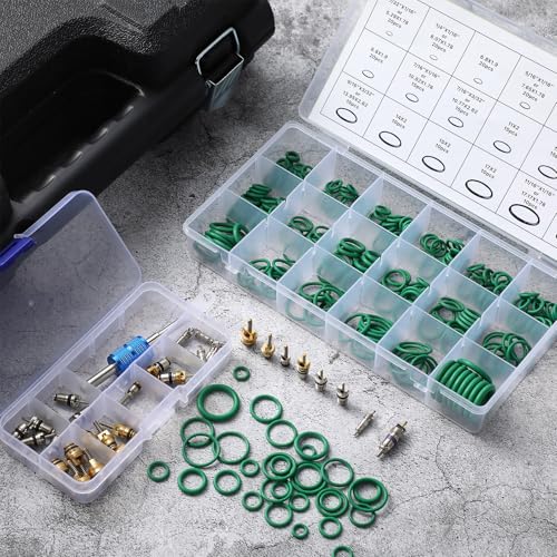 Frienda Car A/c Repair Kit 270 Pcs O-Ring Set 40 Pcs Ac Valve Cores R12 & R134a Refrigeration Tire Valve Stem Cores A/c Core Assortment with Remover Tool
