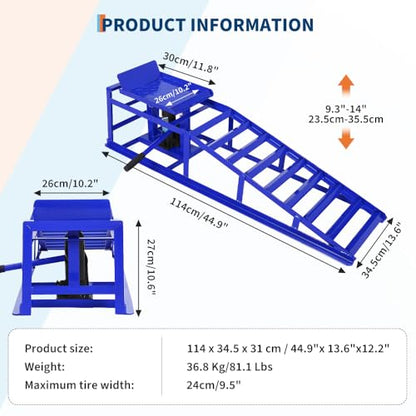 Heavy Duty Hydraulic Car & Truck Ramps, 2 Pack, 5 Ton (11000 lbs) Capacity - Adjustable Low Profile Steel Lift 9.8"–16.2" - Safety Lock for Garage Maintenance - Blue - color: Blue