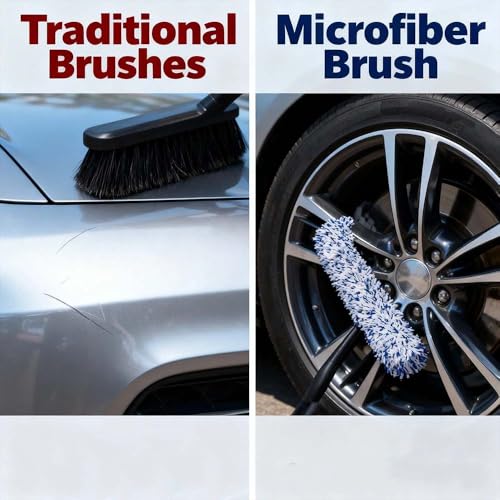 Long Handle Microfiber Car Wheel Brush, Wheel Barrel Brush for Rim Cleaning, Wheel Cleaner Brush for Narrow Spokes & Brake Calipers (Blue) - color: Blue